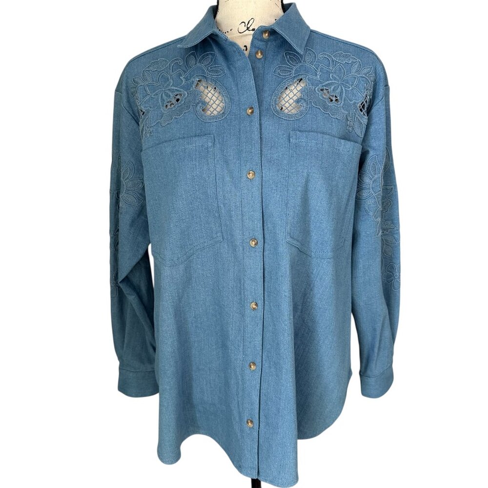 Sezane Naora Shirt Button Down Blue Denim Size 34 US 2
